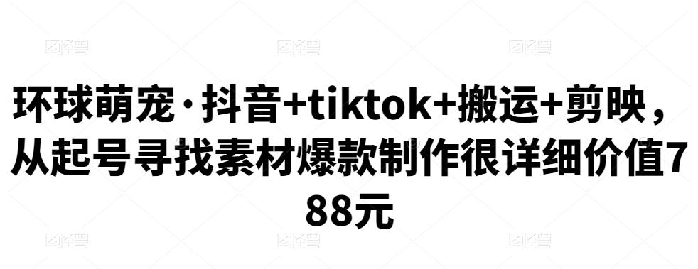 百万粉丝博主·抖音+tiktok+搬运+剪映，从起号寻找素材爆款制作很详细价值788元