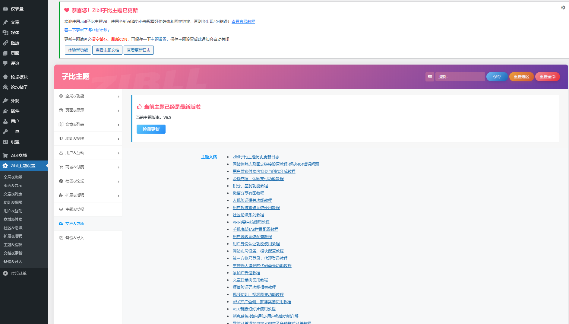 2022年最新wordpress主题破解版本Zibll子比主题V6.5最新完美破解版 全网首发