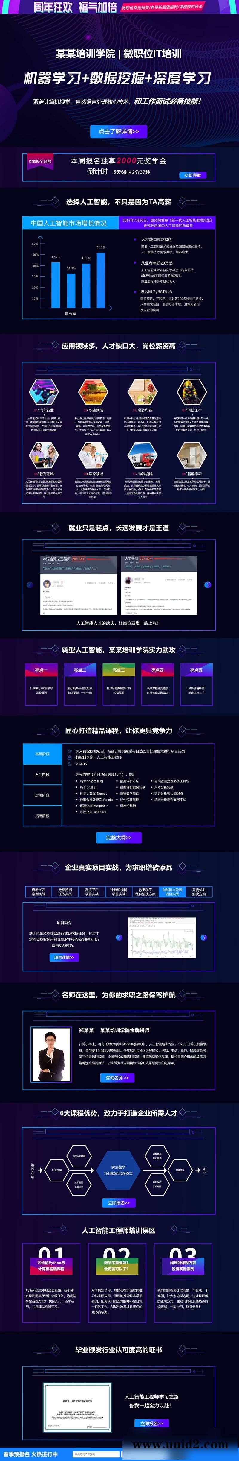 织梦dedecms 人工智能IT培训类落地页宣传页专题页单页织梦模板