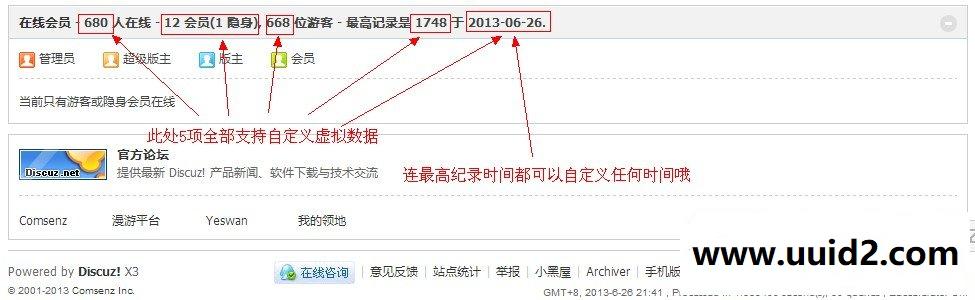 [滔博]虚拟在线会员 2.0商业版dz，本插件可以虚拟网站页底在线会员数据
