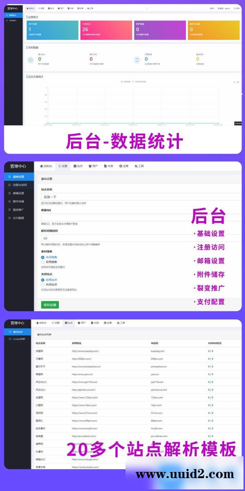 PHP素材资源解析平台源码V8.0 第三方平台下载千图网千库网等素材网站下载站